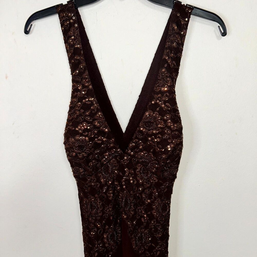 Xscape Maxi Dress Womens 10 Maroon Embellished Ruched Back Deep V-Neck Cocktail - Picture 3 of 11